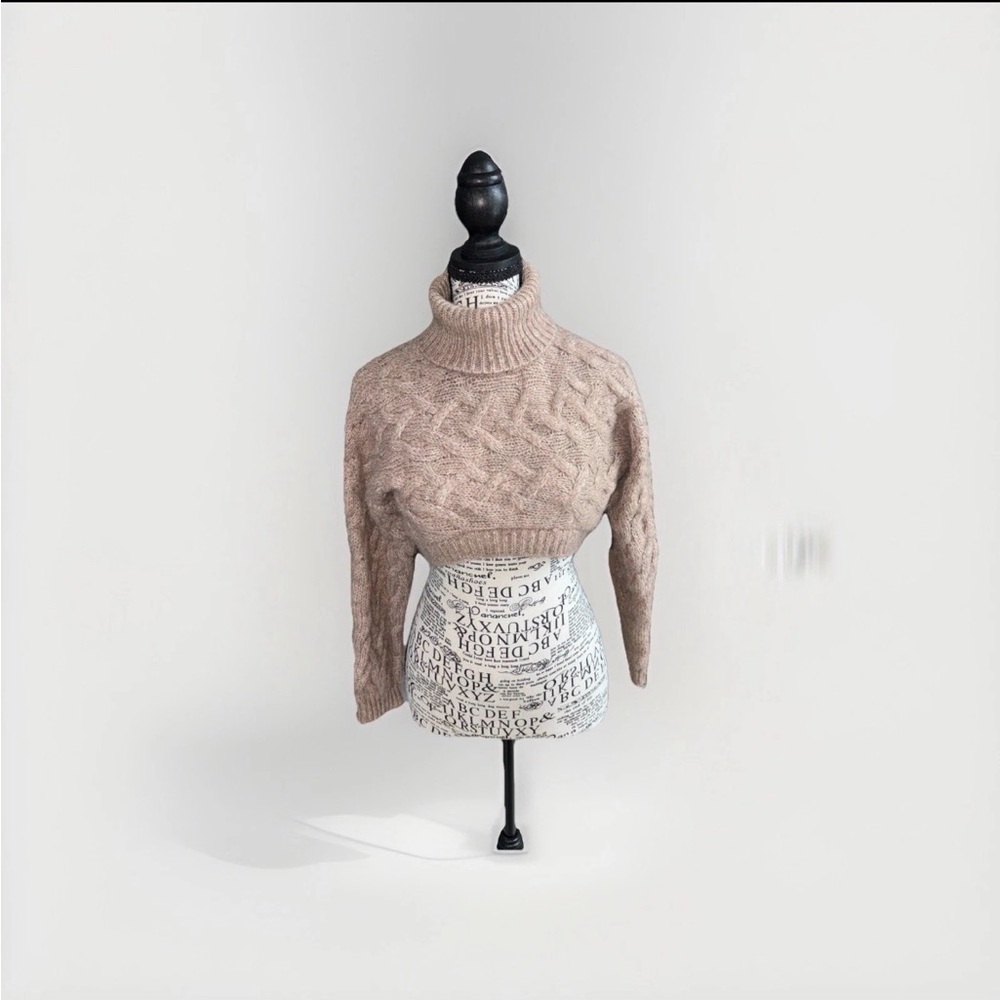 Zara Brown Cable Knit Turtleneck Sweater